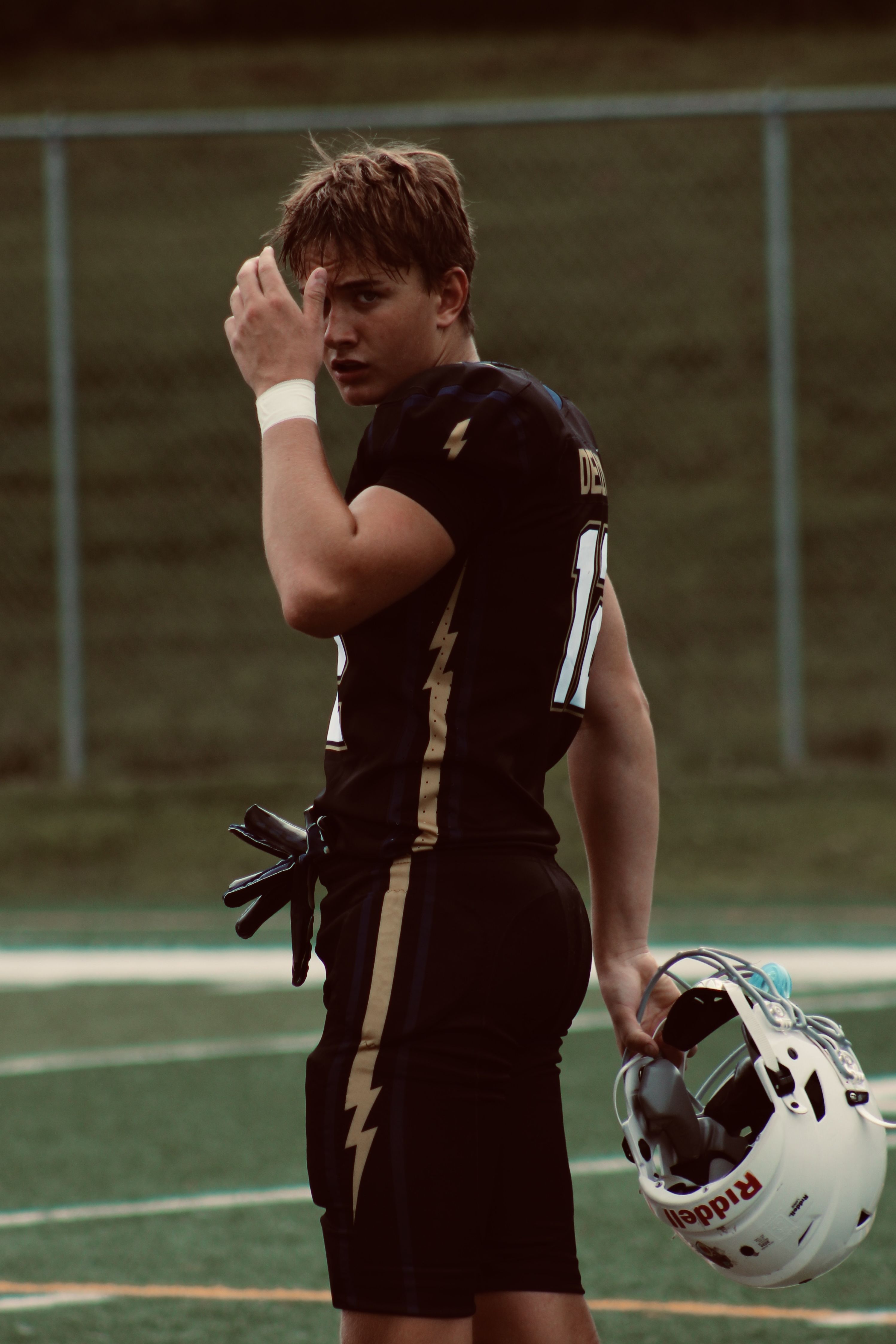 Evan Dellwo preparing for football practice